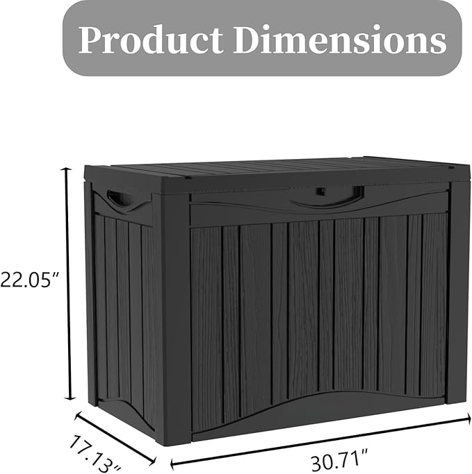 50 Gallon Heavy Duty Outdoor Deck Box with Lockable Lid, All Weather Waterproof Storage for Patio Cushions, Pool Toys, Garden Tools - Rust-Proof Resin Design (Black)