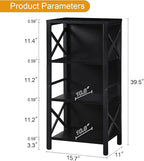 Bookcase, Industrial Small Bookshelf,4-Tier Narrow Bookcase Storage Organizer, Small Book Shelf for Small Spaces, Living Room, Bedroom and Home Office, Black