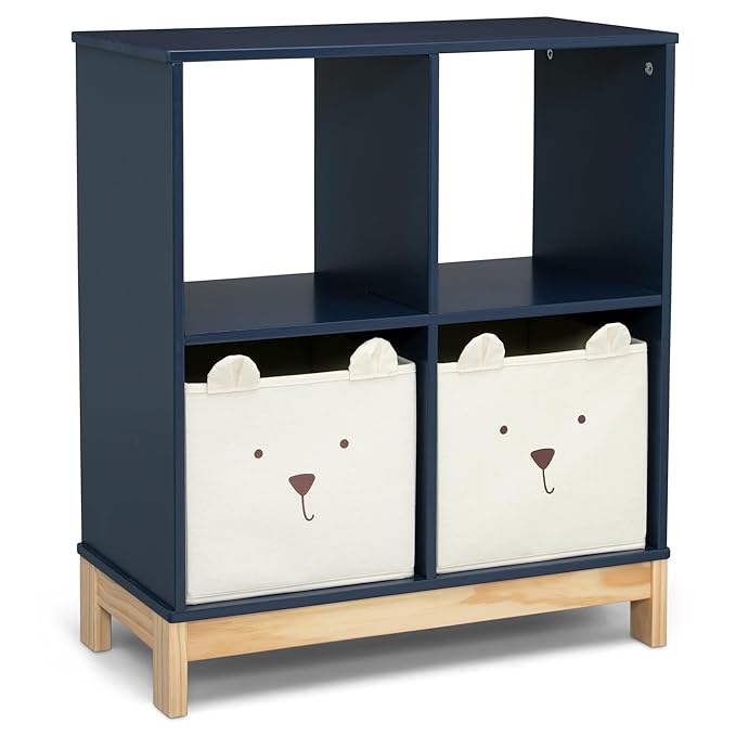 Delta Children babyGap Tate 4-in-1 Convertible Crib + Brannan Bear Bookcase with Bins + Brannan Bear Wall Shelf with 4 Hooks, Navy/Natural (Bundle)