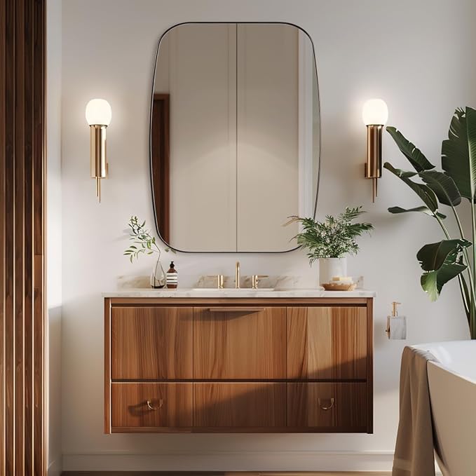 ANDY STAR Bronze Bathroom Mirror, 24x32 Oblong Vanity Mirror with Stainless Steel Metal Frame, Oil Bronze Oval Mirror for Over Sink, Modern Anti Rust Wall Mounted