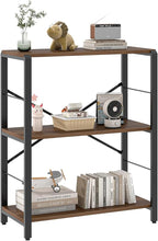 FOLUBAN Small Bookshelf, 3 Tier Rustic Book Shelf with Storage, Industrial Low Short Bookcases for Office, Bedroom and Living Room, Rustic Walnut