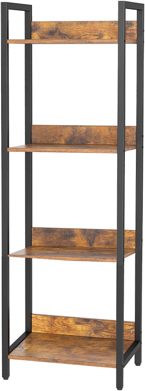 4-Tier Bookshelf, Narrow Bookcase with Open Shelves, Short Book Shelf Coner Shelf for Living Room, Bedroom, Home Office, Study, Bathroom,9.4 x 15.7 x 41.7 Inches, Rustic Brown and Black