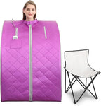 Smartmak Far Infrared Sauna, One Person at Home Portable Full Body SPA Tent with Heating Foot Pad and Portable Chair - Purple