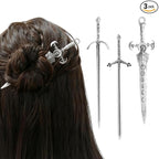 3-Piece Sword Hair Pin Set – Gothic and Viking Hair Accessories for Women, Medieval Hair Sticks & Renaissance Hair Jewelry