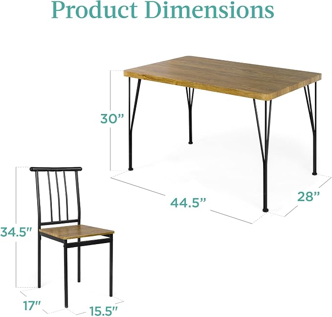Best Choice Products 5-Piece Metal and Wood Indoor Modern Rectangular Dining Table Furniture Set for Kitchen, Dining Room, Dinette, Breakfast Nook w/ 4 Chairs - Brown