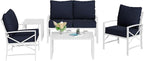 Shintenchi 5 Piece Outdoor Furniture Sets, White Metal Sofa Conversation Sets with Loveseat, Two Single Chairs and Two Coffee Tables for Backyard, Patio, Balcony, Poolside (Dark Blue)