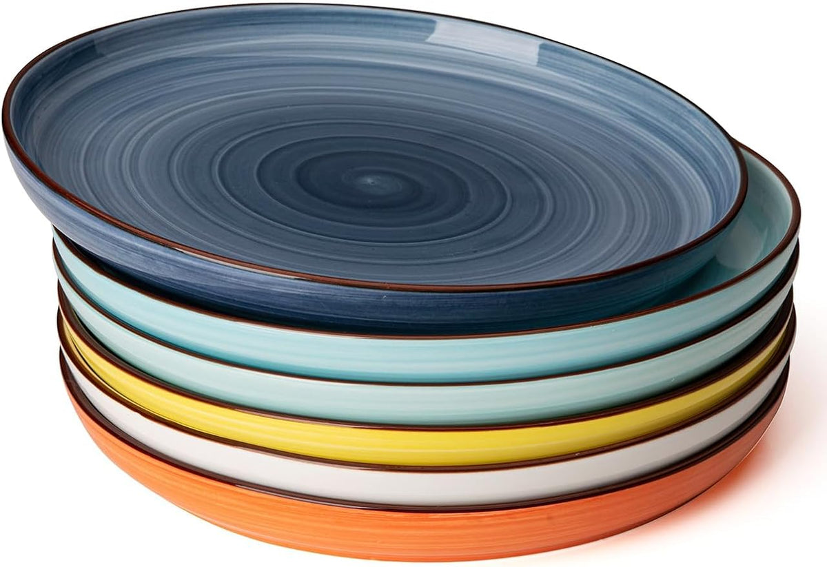 Sweese Porcelain Dinner Plates 10 Inch, Set of 6, Multi-Colored Round Plates for Lunch, Dinner, Parties, Microwave Dishwasher Safe