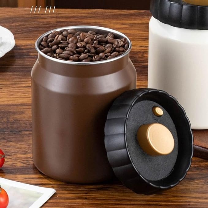 304 Stainless Steel Coffee Bean Canister, Airtight Coffee and Tea Storage Container, Light Blocking Moisture Food Storage Jar for Beans Tea Spices(Black)