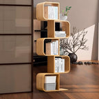 5-Tier S-Shaped Geometric Modern Bamboo Bookshelf, Large Capacity Creative Display Curved Rack Free-standing Bedside Table 2 in 1 Bookcase Storage CDs, DVDs Book Shelf for Home, Office, Living Room