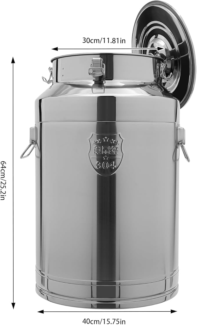Stainless Steel Milk Can, 304 Stainless Steel Pail 20Gal Milk Can with Sealed Lid, 76L Hanging Lid Metal Milk Jug Bucket for Oil Tea Wine