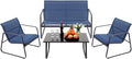 4 Piece Patio Outdoor Furniture Set with Strong Powder Coated Metal Frame One Love Seat, Two Single Chairs and one Table for Porch, Balcony, Backyad, Patio Conversation Set (Navy Blue)