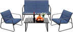 4 Piece Patio Outdoor Furniture Set with Strong Powder Coated Metal Frame One Love Seat, Two Single Chairs and one Table for Porch, Balcony, Backyad, Patio Conversation Set (Navy Blue)
