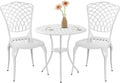 3 Piece Outdoor Bistro Set, Cast Aluminum Bistro Table and Chairs, Rust-Resistant Patio Furniture Set, White Bistro Set 3 Piece Outdoor for Garden, Backyard, Balcony