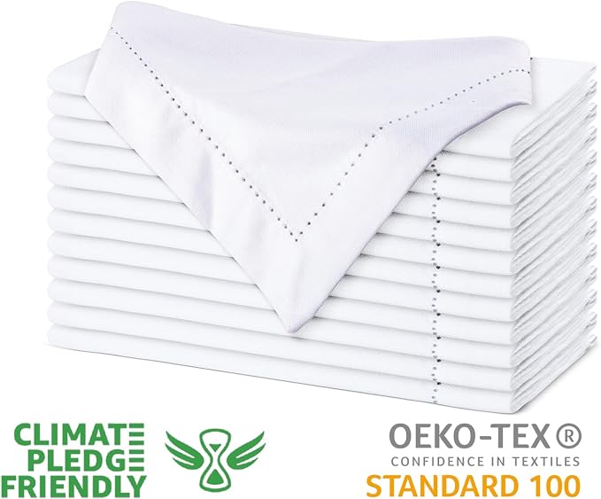 Urban Villa Hemstitch Cloth Dinner Napkins Cotton 20”x20” (Set of 6)-White