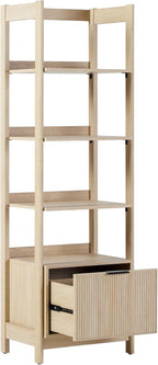 Walker Edison Modern Narrow Open Bookshelf Bottom, 22 Inch, One-Drawer Coastal Oak