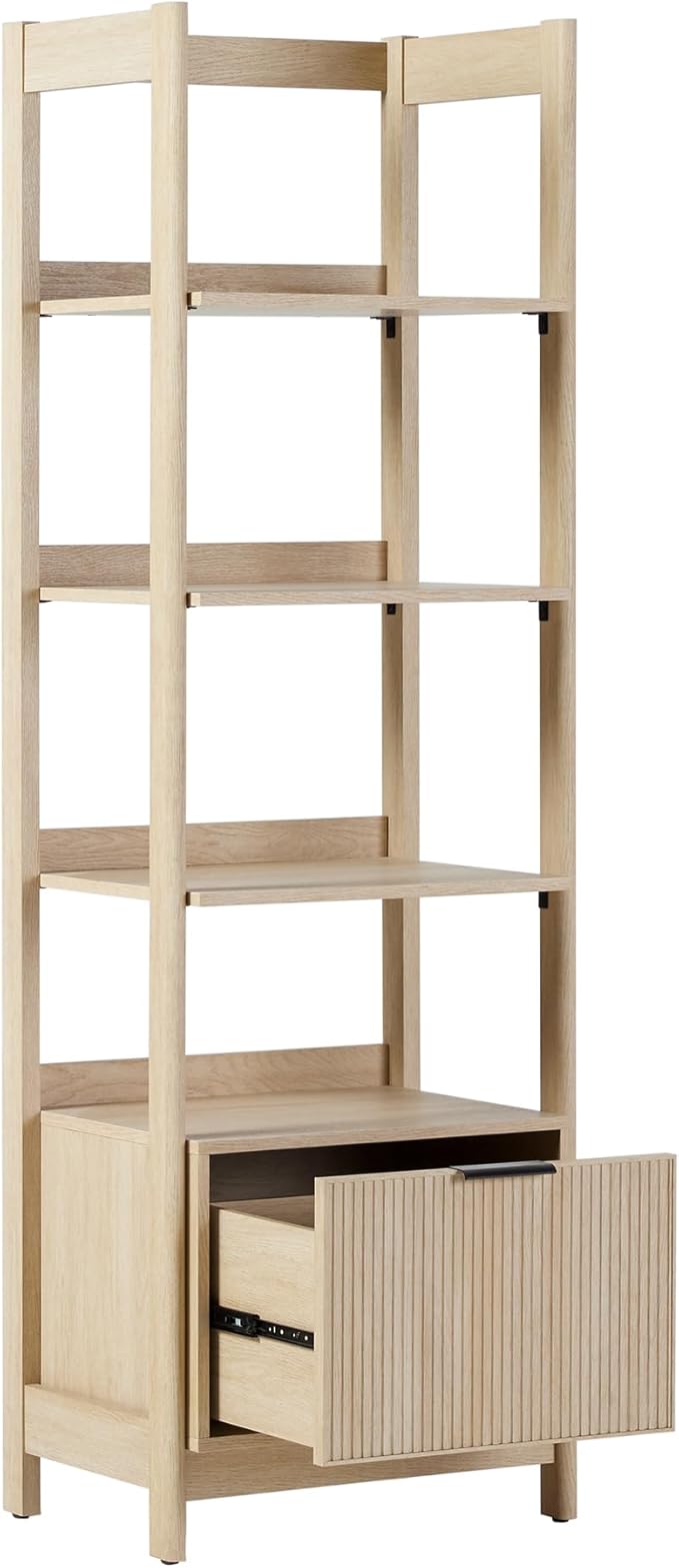 Walker Edison Modern Narrow Open Bookshelf Bottom, 22 Inch, One-Drawer Coastal Oak
