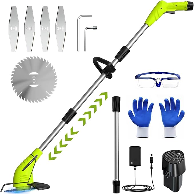 Weed Wacker Cordless,2000mah Battery Operated Weed Trimmer 3 Types Cutting Blade Lightweight Electric Grass Cutter,Fast Charger Portable Lawn Trimmer for Yard Garden