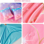 PERFEMET Mermaid Print Full Size Comforter Set for Girls, 6 Piece Colorful Tie Dye Teen Girl Bedding Set, Pink Purple Ombre Cute Bed in A Bag Comforter Set with Sheets