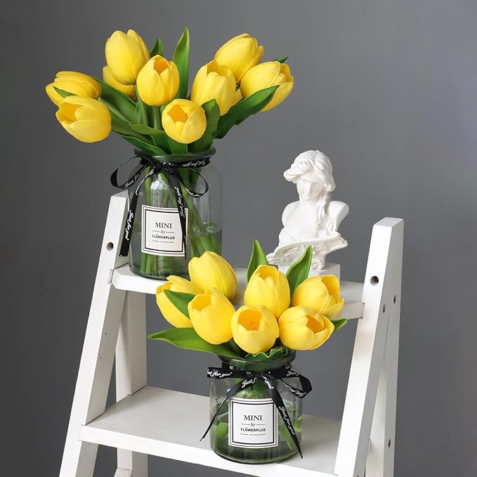 Buart Yellow Flowers Artificial Luxury Big Tulip Valentine's Day Mother's Day Easter Home Kitchen Wedding Decorations(11pcs)