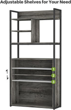 armocity Industrial Bookshelf, 6 Tier Tall Bookshelves Wood Metal Frame Standing Bookcase, Display Book Shelf with Adjustable Storage Shelves for Home Office, Living Room, Bed Room, Grey Oak