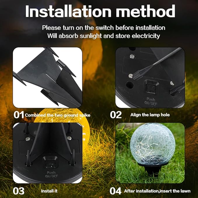 TOMEX 4 Pack Solar Garden Lights, Cracked Glass Ball Waterproof Warm White LED for Outdoor Decor Decorations Pathway Patio Yard Lawn, 4 Pack (3.9")