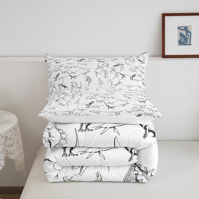 Feelyou Dinosaur Bedding Set Twin Size 3D Digital Print Comforter Set for Kids Boys Girls Decor Jungle Dino Comforter Wild Animal Black and White Duvet Set Bedroom Quilt Set