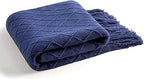 inhand Navy Blue Throw Blanket for Couch and Bed, Soft Living Room Home Decor Knitted Twin Size Blanket, Outdoor Lightweight Breathable Summer Blanket, Farmhouse Warm Woven Decorative, 60"x80"