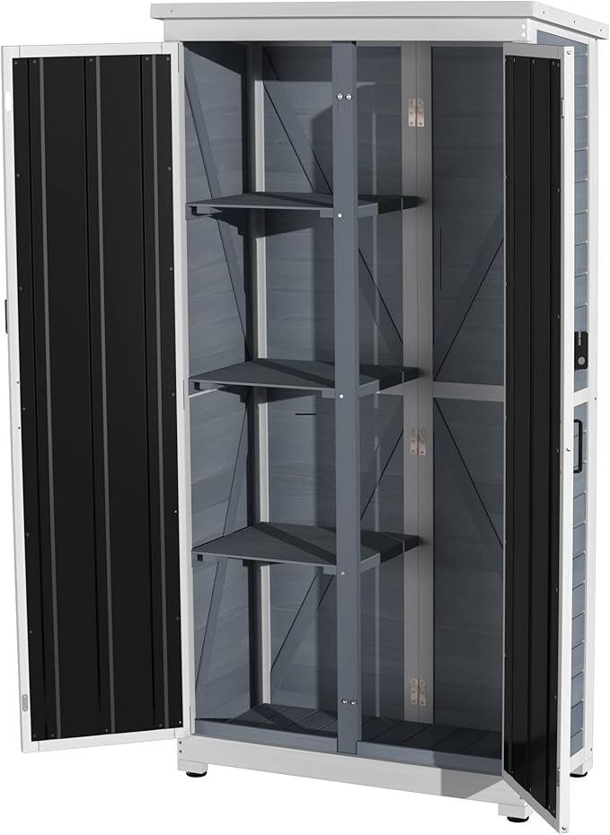 GDLF Outdoor Storage Cabinet Wood & Metal Garden Shed with Waterproof Roof and Sturdy Lockable Doors 66"