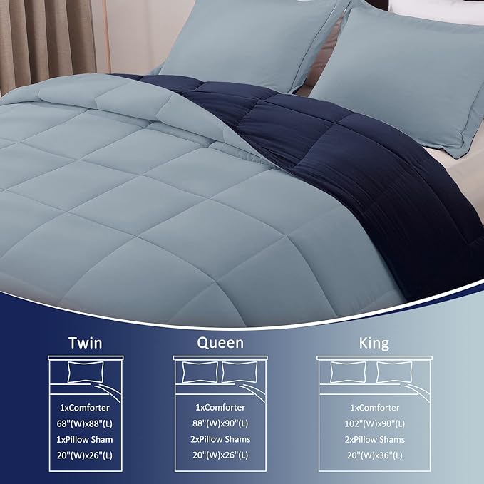 Basic Beyond Twin Comforter Set for Girls and Boys - Fluffy Twin Bed Comforter Set for All Seasons - Reversible Blue Twin Comforter Set - 2 Pieces (1 Comforter + 1 Pillow Sham) - Blue/Sapphire