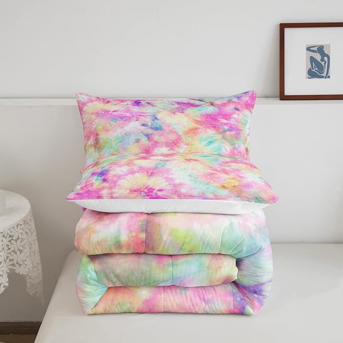 Erosebridal Kids Tie Dye Comforter Set, Bohemian Batik Down Comforter King Size, Boho Psychedelic Bedding Comforters for Children Girls Boys Teens Bedroom, Trippy Tattoo Watercolor Quilted Duvet