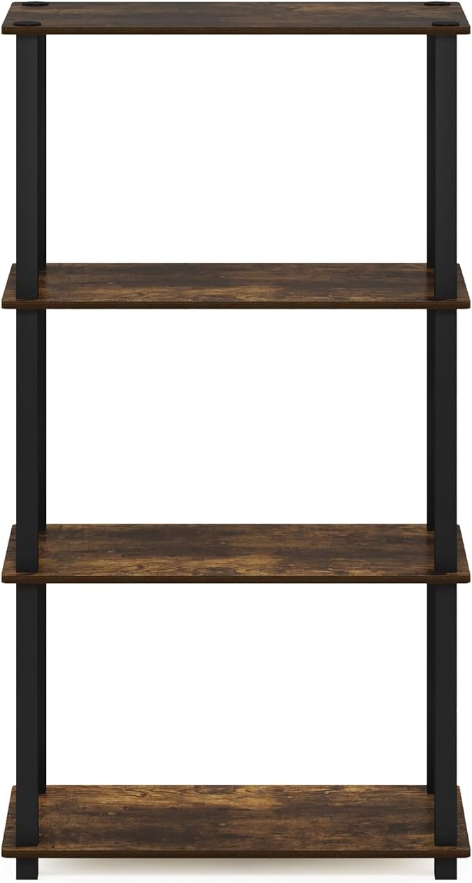 Furinno Turn-S-Tube 4-Tier Compact Multipurpose Shelf Display Rack with Square Tube, Amber Pine/Black