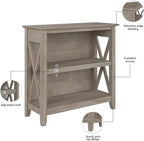 Bush Furniture Key West Small 2 Shelf Bookcase in Washed Gray