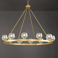Gold Wagon Wheel Chandelier, 59 Inch Brass Chandeliers with Unique Glass Shade, 15-Light Crystal Large Wagon Wheel Chandeliers for Dining Room, High Ceiling Round Chandelier for Living Room, Foyer