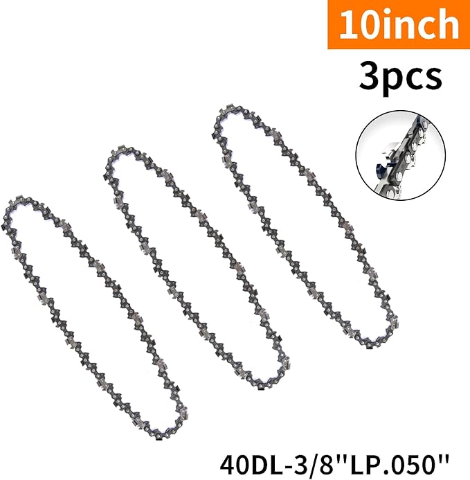 3Pcs 10 Inch Chainsaw Chain, 3/8" LP Pitch .050" Gauge 40 Drive Links,Replacement Chains for Portable Mini Chainsaw, Guide Saw Chain for Chainsaws (10"-40DL-3/8"LP .050"-3pcs)