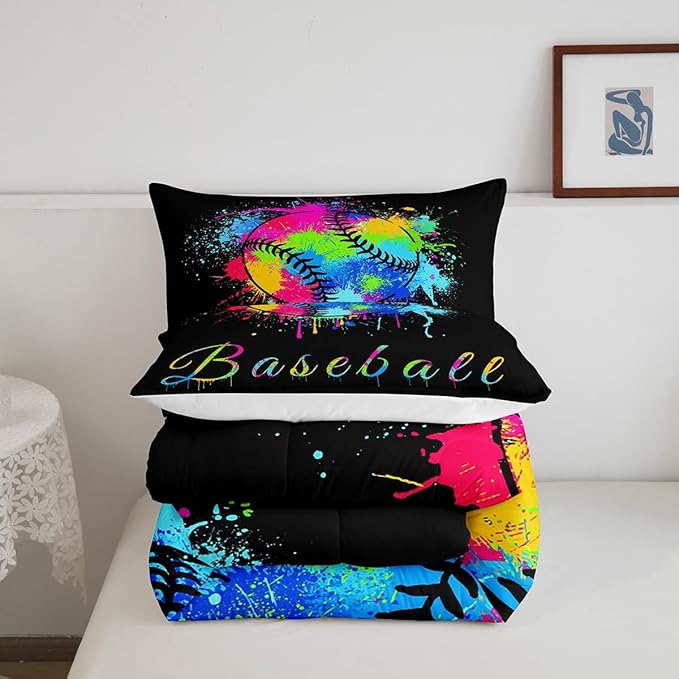 Kids Baseball Comforter Set Full Size Sports Game Bedding Set for Boys Girls Teens Bedroom Decor Baseball Gaming Comforter Women Men Tie Dye Duvet Set with 2 Pillow Case