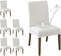 MOSAYT 100% Waterproof Dining Room Chair Covers Set of 6, Super Fit Stretch Jacquard Parson Chairs Slipcovers Removable Washable Chair Seat Protectors for Home, Kitchen, Banquet (White)