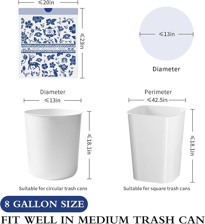 VOK 8 Gallon Trash Bags Drawstring, Printed Medium Garbage Bags with Secure Tie, Leakproof & Thick Tear-Resistant Design for Kitchen/Bathroom, Decorative Odor-Control Trash Bags,116 Counts