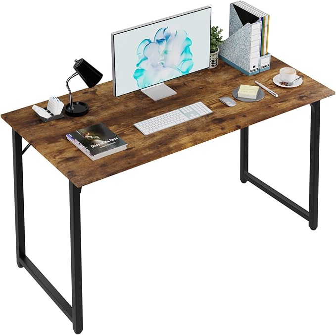 PayLessHere | 47 Inch Computer Desk | Brown | Office Desk with Metal Frame, Adjustable Feet | Water-Resistant, Scratchproof Surface | Sturdy Writing Table for Home Office or Study | Pack of 1