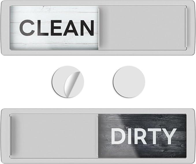 KitchenTour Dishwasher Magnet Clean Dirty Sign, Strong Magnet Clean Dirty Sign for Dishwasher, Farmhouse Wood Design Non-Scratch Dish Washer Indicator Kitchen Decor, Silver