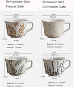Ceramic Mug Set of 4, 11oz - Vintage Mug Cups for Coffee Milk Latte Cappuccino Tea, Porcelain Coffee Cups Set Gifts for Women Man, Farmhouse Handmade Stoneware Cups Dishwasher Microwave Safe