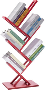 5 Tier Tree Bookshelf, Wisdom Tree Bookshelf, Modern Corner Book Shelfe, Small Bookshelf for Small Spaces, Utility Organizer for CDs/Books/Home Office/Living/Bedroom Room-Red