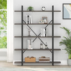 HSH 5 Shelf Bookcases and Book Shelves,Industrial Modern 5 Tier Tall Bookshelf, Rustic Wood and Metal Large Book Shelf for Bedroom Living Room,Vintage Open Wide Vertical Etagere Book Case, Dark Gray