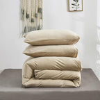 Wellboo Beige Velvet Comforter Sets Full Solid Cream Coffee Fluffy Bedding Comforters Luxury Champagne Flannel Quilts Women Men Light Taupe Fuzzy Blankets Modern Minimalist Khaki Tan Sherpa Plush Bed
