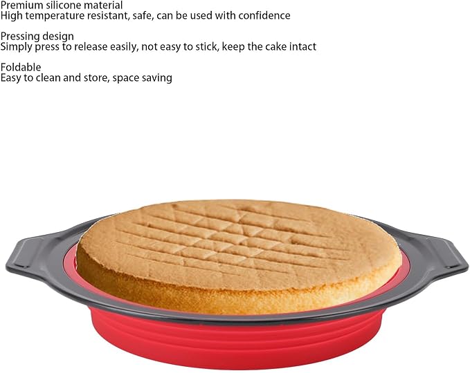 Cake Baking Pan, Silicone Cake Pan Foldable Press Type Quick Release Round Baking Pan for Layer Cake Cheese Cake Chiffon Cake (Red)