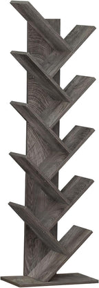 10 Tier Tree Book Shelf, Floor Standing Wood Bookshelf for Narrow Space, Storage Organizer Bookshelves for Books/CDs/Magazine, Bookcase with Shelves for Home Office, Living Room - Light Grey