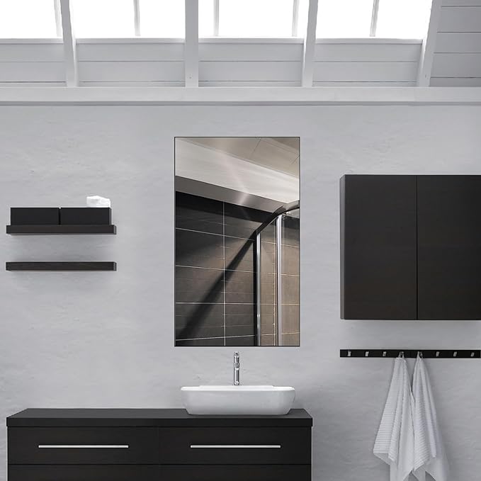 Bathroom Wall Mirror, Decorate Bathroom Mirrors for Wall, Rectangle Modern Bathroom Wall Mounted Mirror Vertical or Horizontal Hanging for Living Room (Black Framed 40’’ x 24’’)