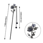 6PCS Chinese Hair Sticks Set, Black Japanese Hair Stick with Pearl Flower Butterfly Design Metal Hair Chopsticks Hair Bun Updo Holders Long Thick Hair Accessories for Women