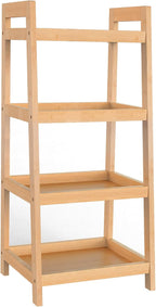 Bamboo Bookshelf, 4 Tier Ladder Shelf, Freestanding Storage Shelf Rack for Bathroom, Kitchen, Living Room