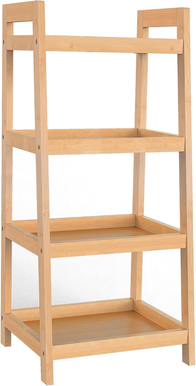 Bamboo Bookshelf, 4 Tier Ladder Shelf, Freestanding Storage Shelf Rack for Bathroom, Kitchen, Living Room
