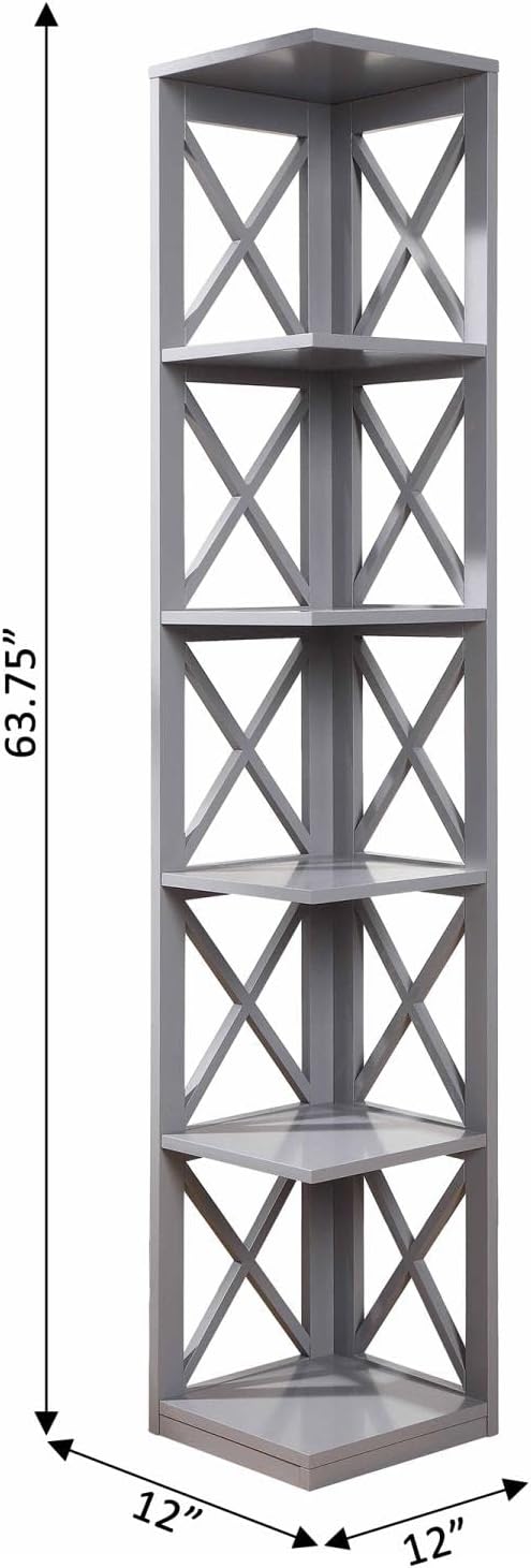 Convenience Concepts Oxford 5 Tier Corner Bookcase, Gray